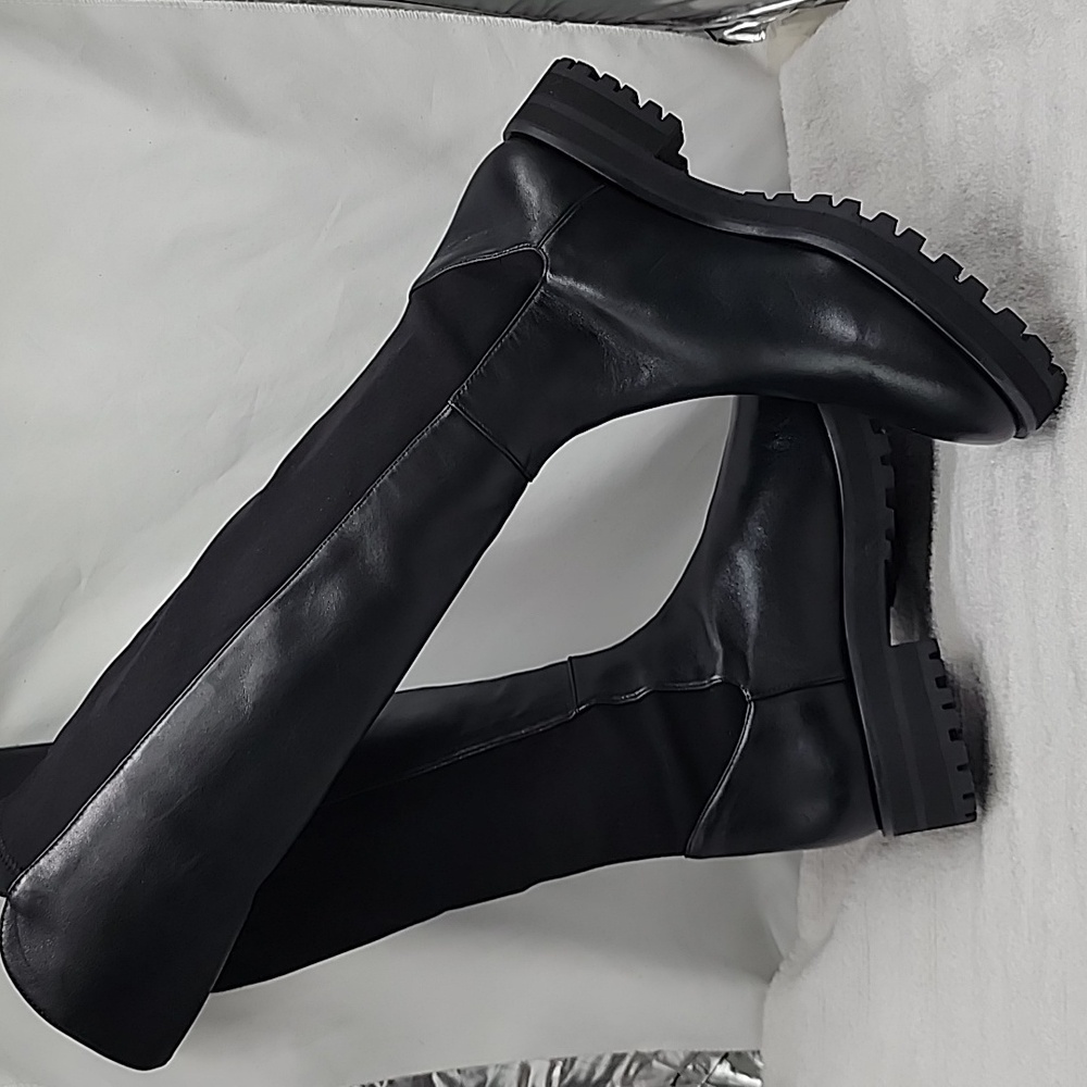 STUART WEITZMAN KNEE HIGH LUG 5050 LEATHER LIFT BLACK AWESOME BOOT LADIES 10 NEW - Picture 15 of 16